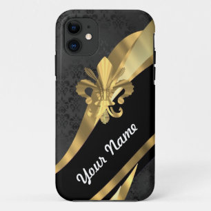 Gold Fleur de Lys auf Schwarzem iPhone 11 Hülle