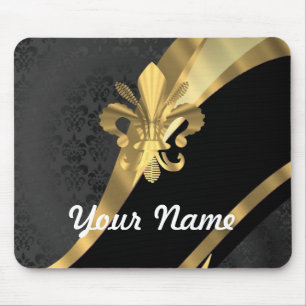 Gold Fleur de Lys auf Schwarzem Mousepad