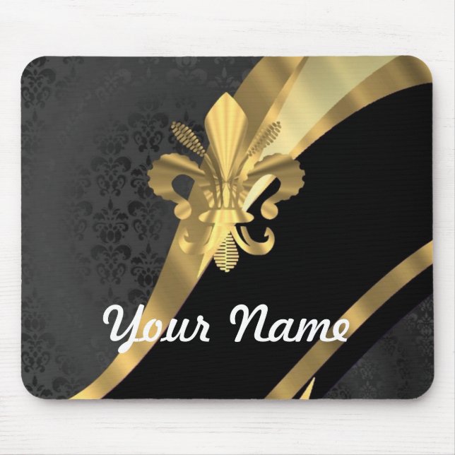 Gold Fleur de Lys auf Schwarzem Mousepad (Vorne)