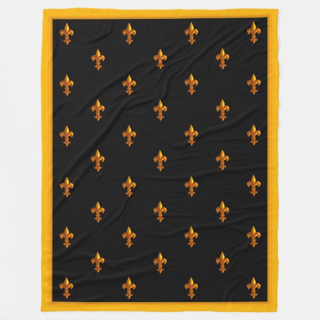 Gold Fleurs de Lis auf schwarzem Banner Fleecedecke (Vorderseite)