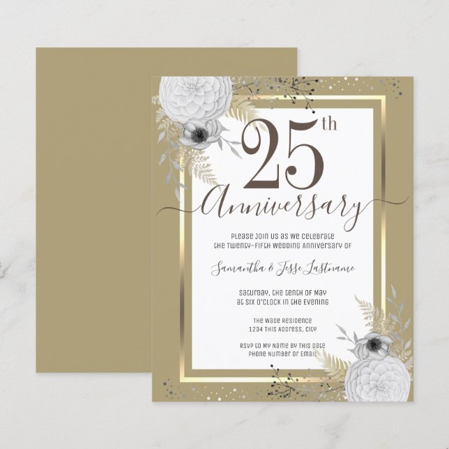 Gold Floral 25 th Wedding Anniversary Paper Sheet (Vorne/Hinten)