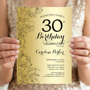 Gold Floral 30. Geburtstag Party Einladung