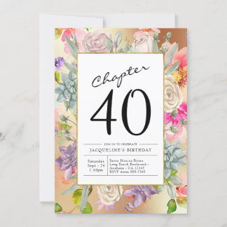 Gold Floral 40. Geburtstag Einladung