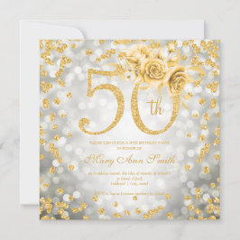 Gold Floral 50. Geburtstag Glam Lights Silber