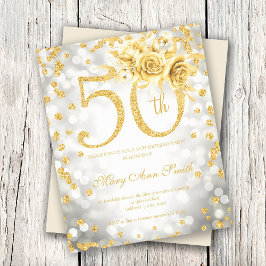 Gold Floral 50. Geburtstagsleuchten Einladung Silb Flyer