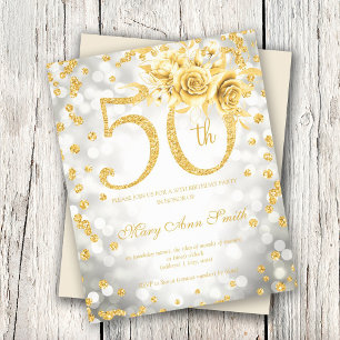 Gold Floral 50. Geburtstagsleuchten Einladung Silb Flyer