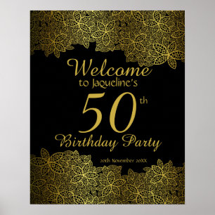Gold Floral 50. Geburtstagsparty Begrüßungszeichen Poster