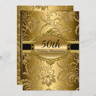 Gold Floral 50. Hochzeitstag Einladung