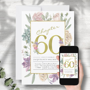 Gold Floral 60. Geburtstag Einladung