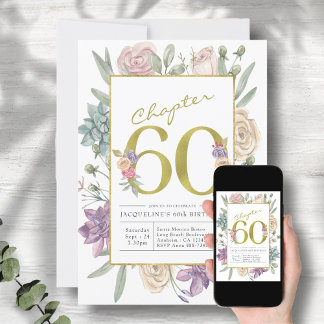 Gold Floral 60. Geburtstag Einladung