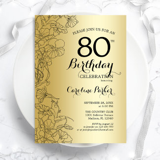 Gold Floral 80. Geburtstagsparty Einladung