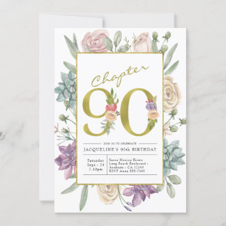 Gold Floral 90. Geburtstag Einladung