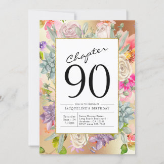 Gold Floral 90. Geburtstag Einladung