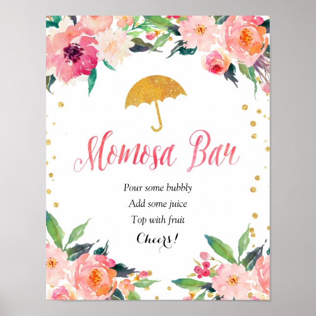 Gold Floral April Dusche Momosa Bar Poster (Vorne)