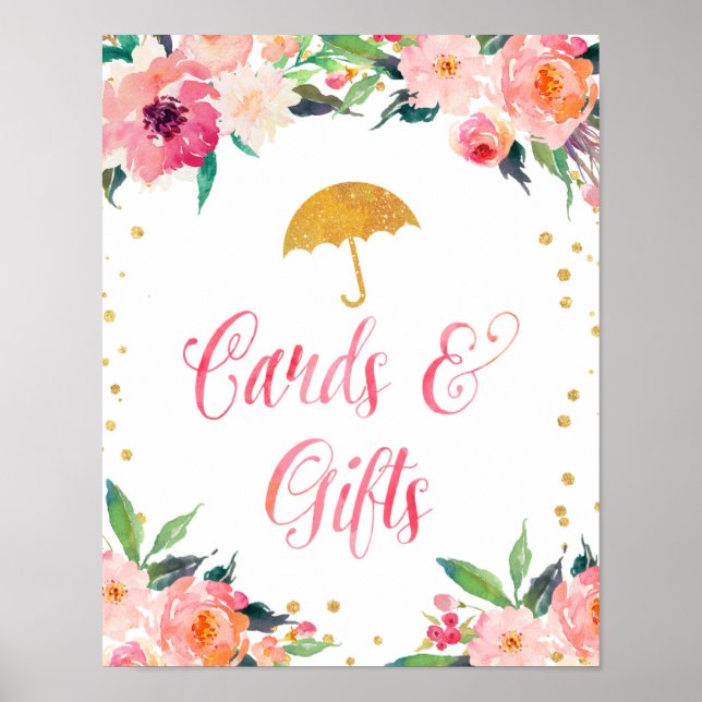 Gold Floral April Duschkarten und Geschenke Poster (Vorne)
