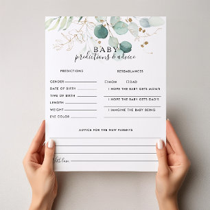 Gold Floral Baby Predictions and Advice Cards
