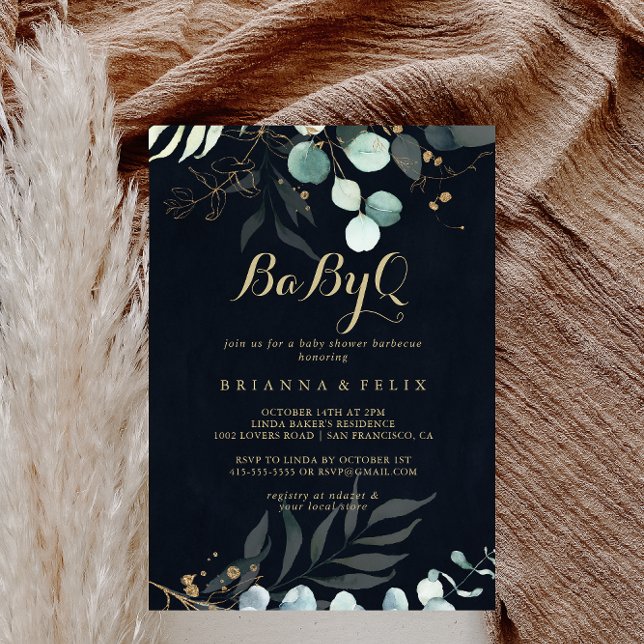 Gold Floral BabyQ Baby Dusche Blue Grill Einladung (Von Creator hochgeladen)