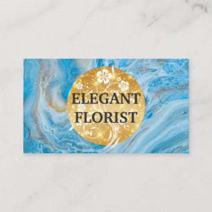 Gold Floral Background   Blauer Marmor Visitenkarte