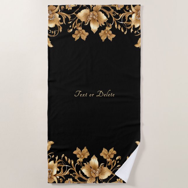 Gold Floral Beach Handtuch (Vorderseite)