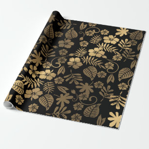Gold Floral & Black Geschenkpapier