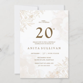 Gold Floral Blätter Border 20. Geburtstag Einladung