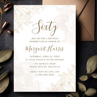 Gold Floral Blätter Border 60. 60 Geburtstag Einladung