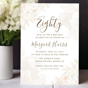 Gold Floral Blätter Border 80. Geburtstag Einladung