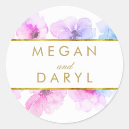 Gold Floral Blue Lila Elegante Hochzeit Runder Aufkleber
