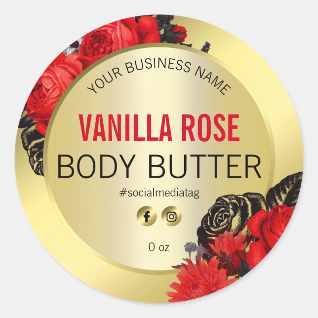 Gold Floral Body Butter Labels Runder Aufkleber (Vorderseite)