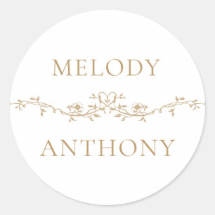 Gold Floral Border Elegante Hochzeit Runder Aufkleber