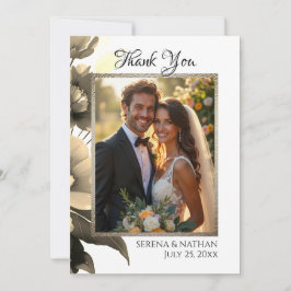 Gold Floral Border Wedding Foto Danke Karte