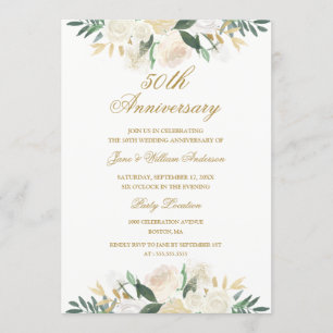 Gold Floral Botanical 50. Hochzeitstag Einladung