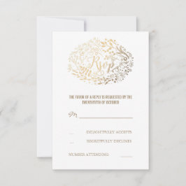 Gold Floral Bouquet Wedding RSVP Cards Karte
