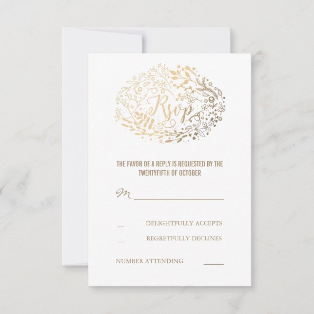 Gold Floral Bouquet Wedding RSVP Cards Karte (Vorderseite)