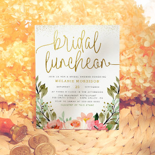 Gold Floral Bridal Luncheon Brautparty Einladungspostkarte