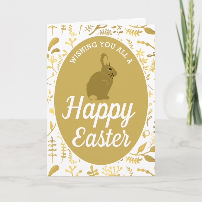 Gold Floral Bunny Ostereier, Ostern Karte (Vorderseite)