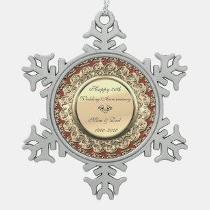 Gold Floral Burgund 50. Hochzeitstag Schneeflocken Zinn-Ornament