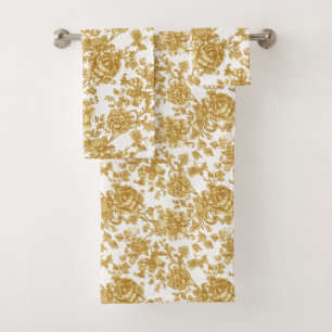 Gold Floral Damask Peony Rose Badhandtuch Set