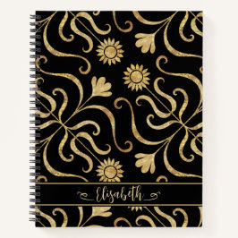 Gold Floral Damask Sonnenblume Klassik Schwarze Fo Notizbuch