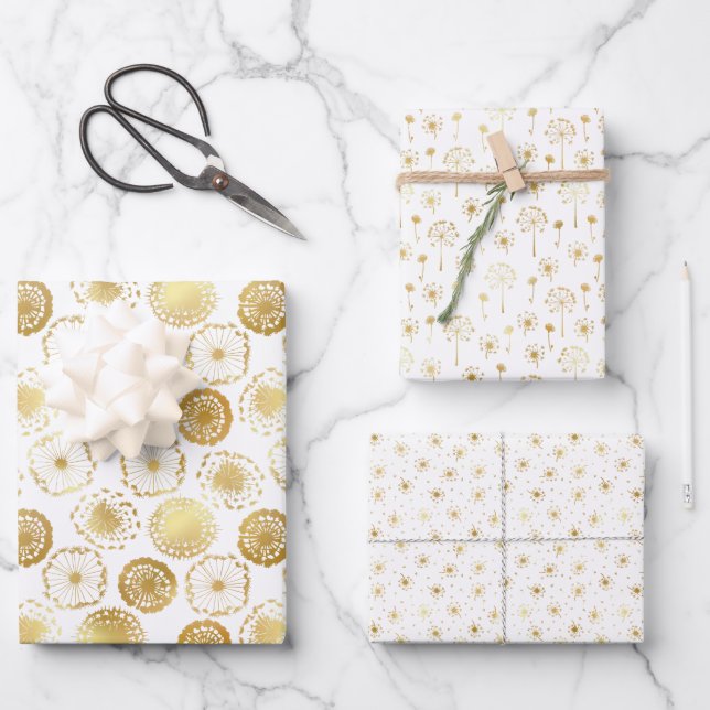 Gold Floral Dandelion Geschenkpapier Set (Vorderseite)