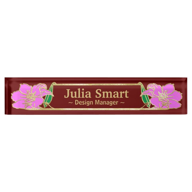 Gold Floral Design mit Frame Desk Name Plate Namensplakette (Vorderseite)