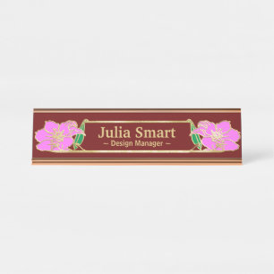 Gold Floral Design mit Frame Desk Name Plate Schreibtischnamensplakette