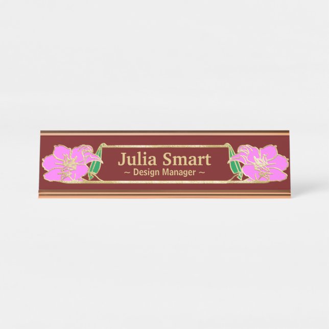 Gold Floral Design mit Frame Desk Name Plate Schreibtischnamensplakette (Vorderseite )