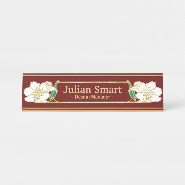 Gold Floral Design mit Frame Desk Name Plate Schreibtischnamensplakette (Vorderseite )