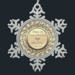 Gold Floral Diamond 50. Hochzeitstag Schneeflocken Zinn-Ornament<br><div class="desc">Elegante goldblütige Wirbel 50. Hochzeitstag Schmuck.</div>
