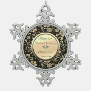 Gold Floral Diamond 50. Hochzeitstag Schneeflocken Zinn-Ornament