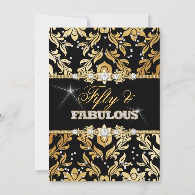 Gold floral Diamond Damask 50 und fabelhaft Einladung (Vorderseite)