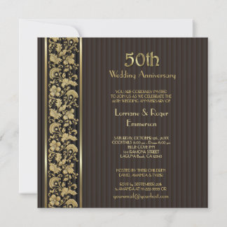 Gold Floral Elegance 50. Hochzeitstag Einladung