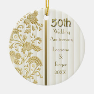 Gold Floral Elegance 50. Hochzeitstag Keramik Ornament
