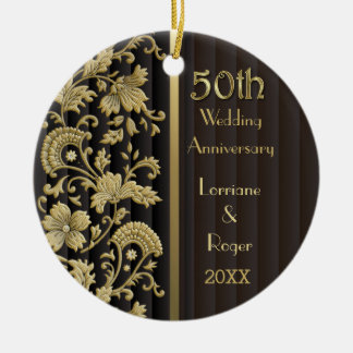 Gold Floral Elegance 50. Hochzeitstag Keramikornament